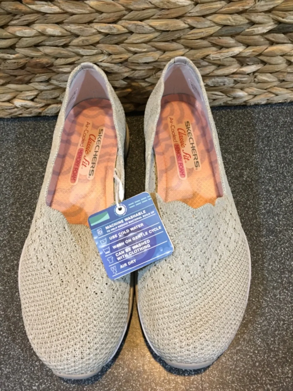 Skechers Light Tan Knit Slip-On Flats